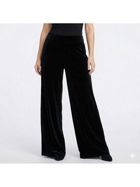ZARA WOMAN Black Velvet Wide Leg High Rise Pants Side Zipper US Sz S